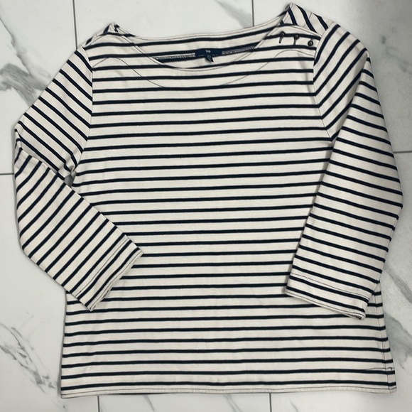 Gap Navy/White Striped Top Boatneck Buttons on Shoulder 3/4 Sleeves Cotton Sz XL - Picture 7 of 14